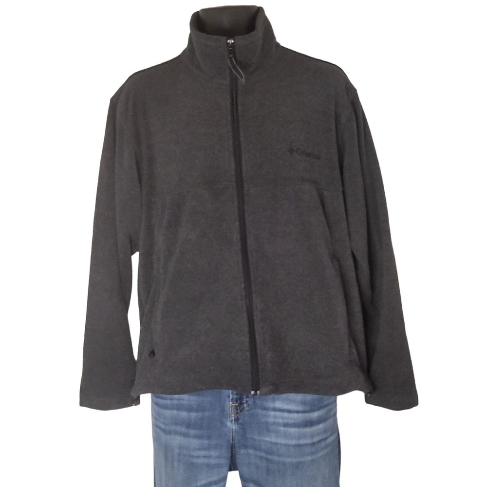 Columbia Mens Sz M Gray Full Zip Fleece Jacket Long Sleeve Winter Ski Outerwear